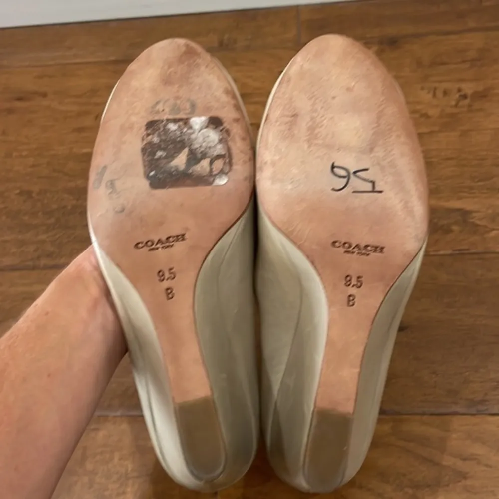 Coach Kellen Taupe Leather Peep Toe Wedge Heels - Image 6