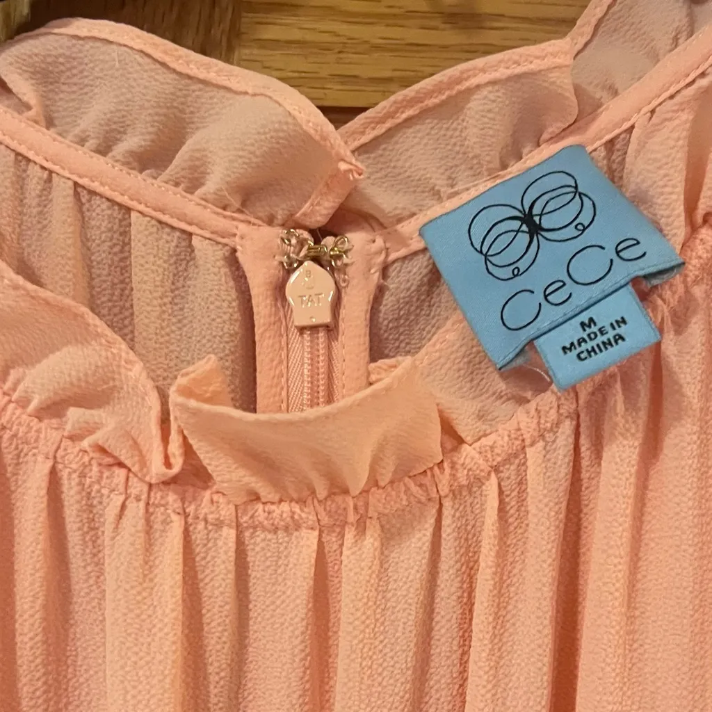 CeCe Halter Bodice Tiered Colorblock Maxi Dress Peach Orange Pink Size Medium‎ - Image 9