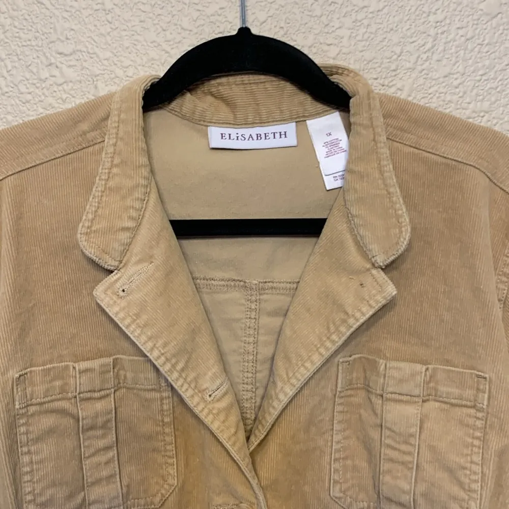 ELiSABETH women's corduroy jacket sz 1x fall winter career office streetwear Tan - Image 3