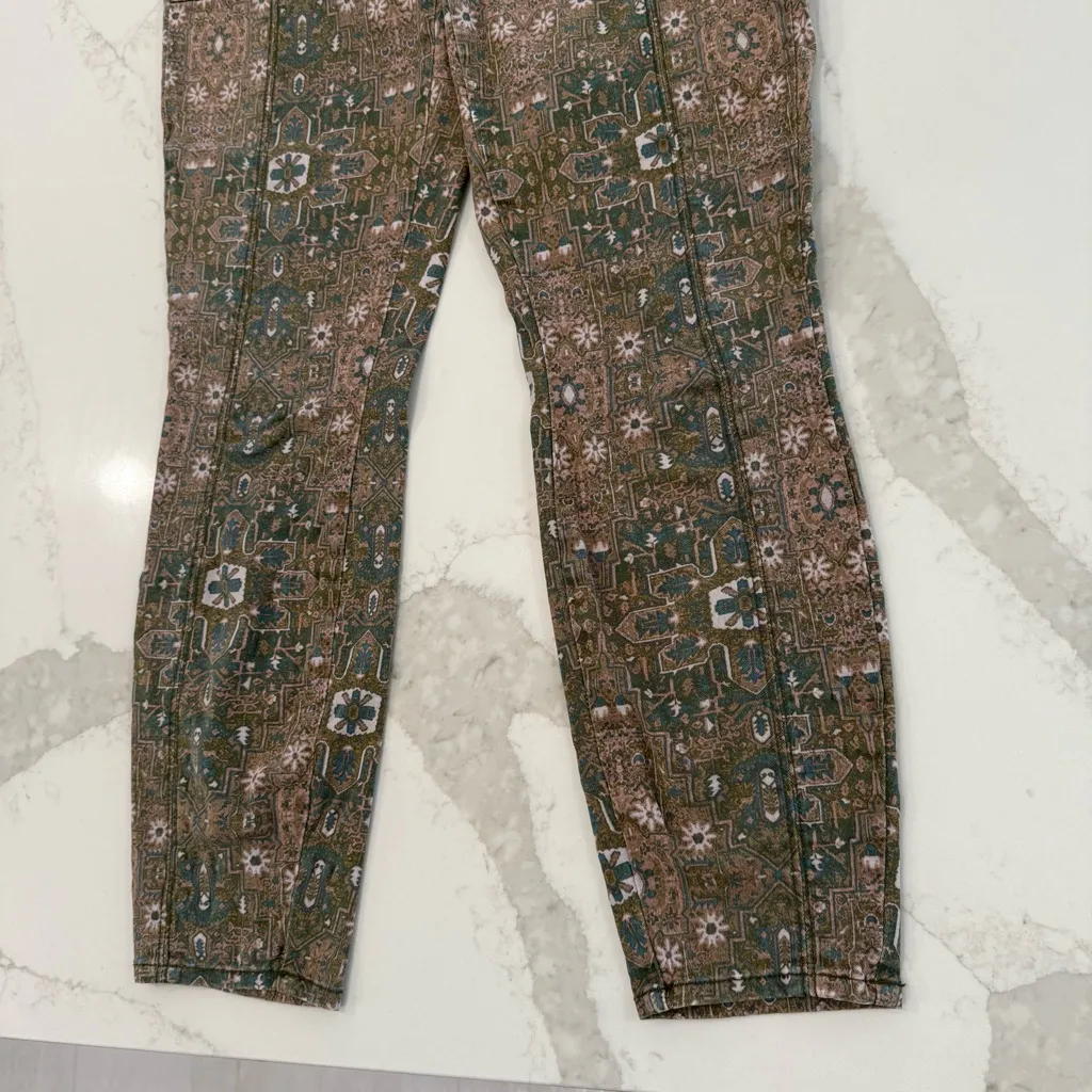 Anthropologie Cadet Slim Utility Pants Women’s 28 Tan Aztec Print Boho Mosaic - Image 2