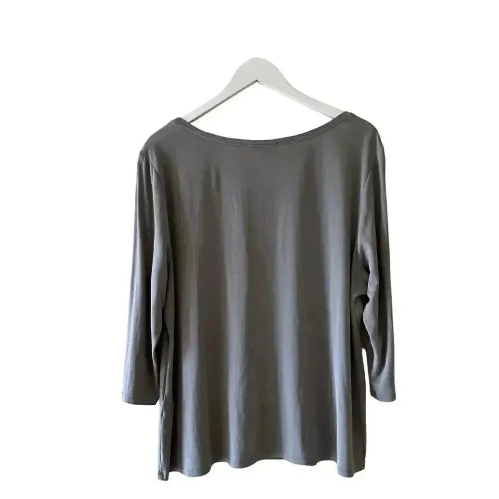 Eileen Fisher Silk Taupe Boat Neck 3/4 Sleeves Lightweight Office SZ S #1838 - Image 16