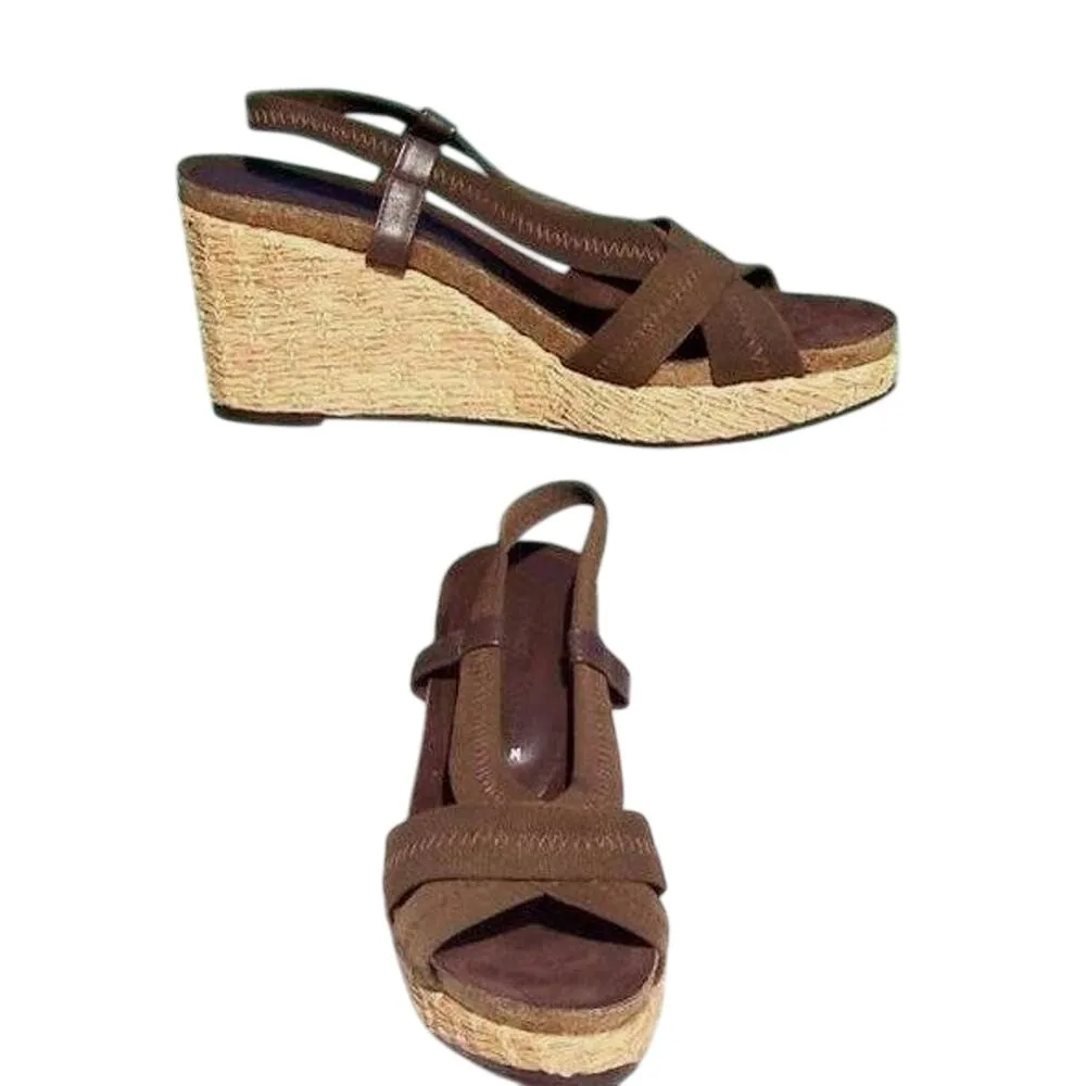 Donald Pliner Brown Suede Leather Mesh Straw Wedge Platform Shoe NIB $235 New Size 6 - Image 3