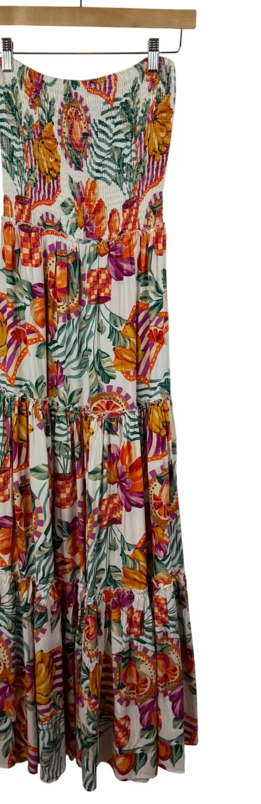 NWT Abel The Label Fruit Print Maxi Dress Small Smocked Tiered Tropical Resort - Image 1