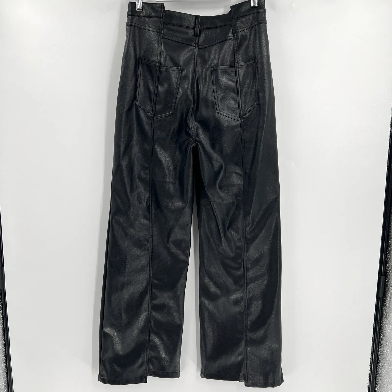 Avec‎ Les Filles High Rise Straight Leg Faux Leather Pants Black Women's Size 10 - Image 6