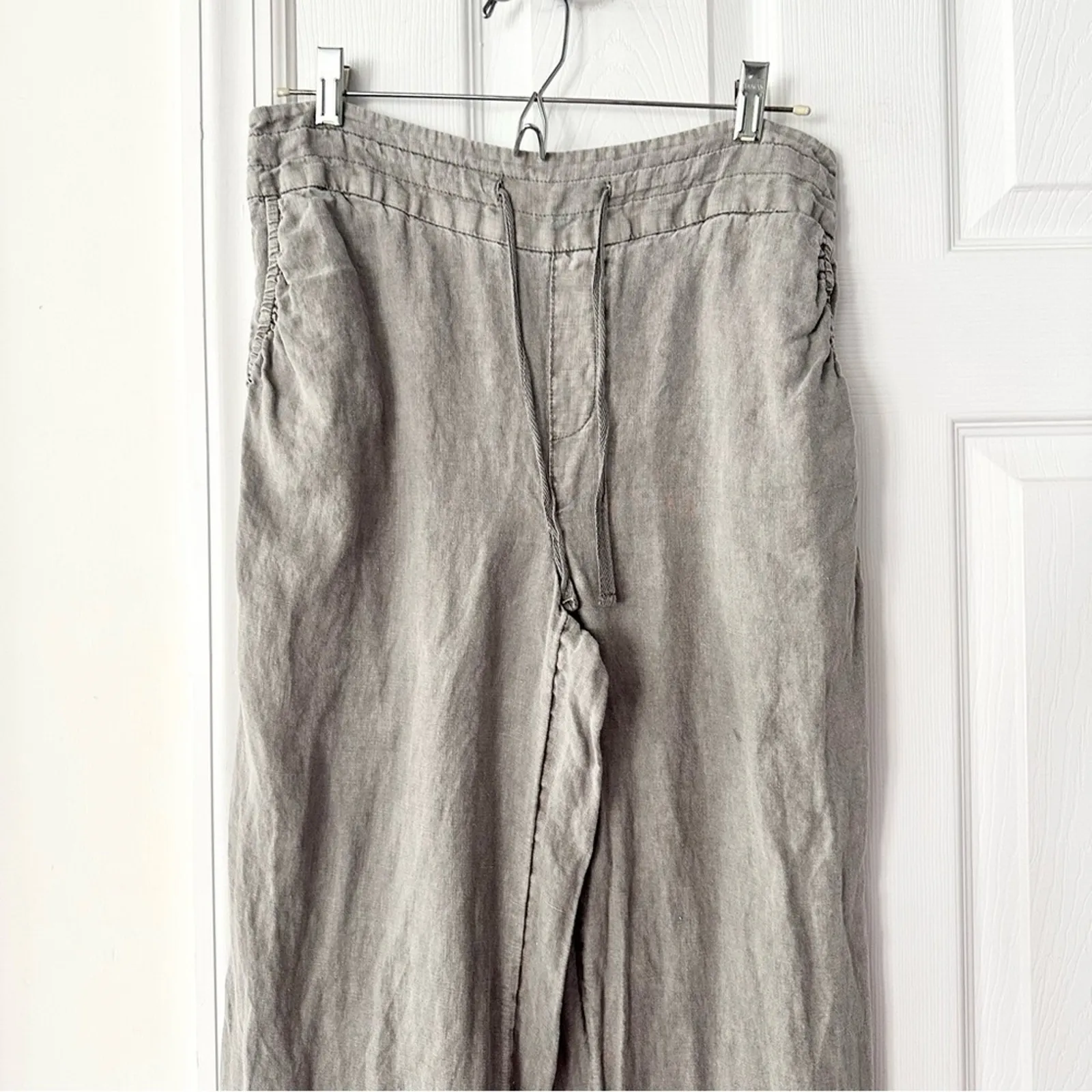 Artisan NY Linen Grey Wide Leg Drawstring Casual Beach Coastal Pants Medium - Image 2