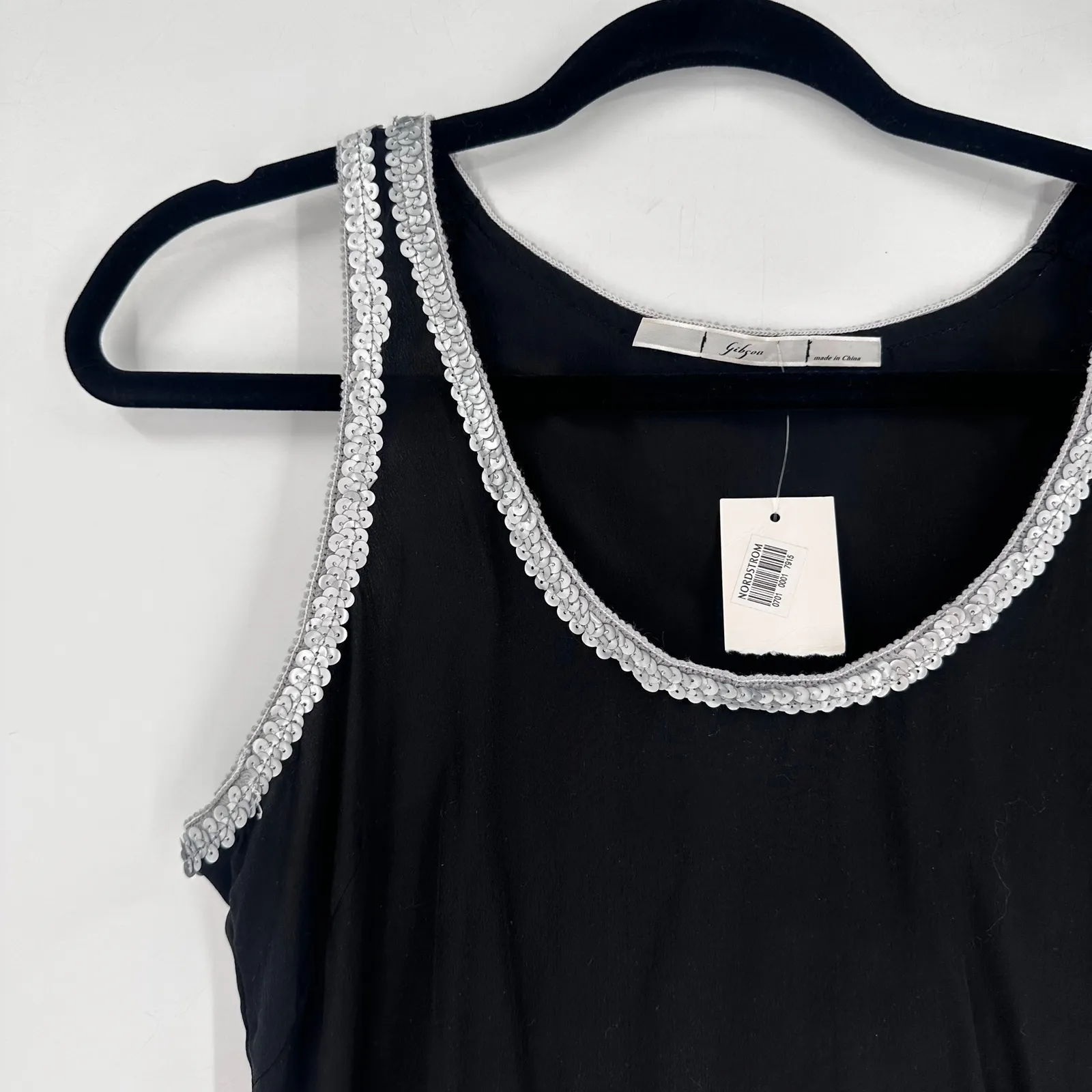 NWT Gibson Black Silk Tank Top Sequins Trim Sleeveless Women's Size M Party - Image 3