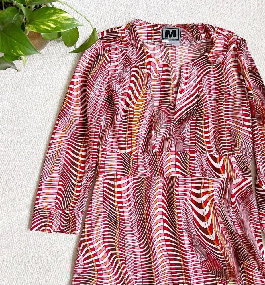 90s Vintage Retro Psychedelic Abstract Print Red Mini Dress - Image 3