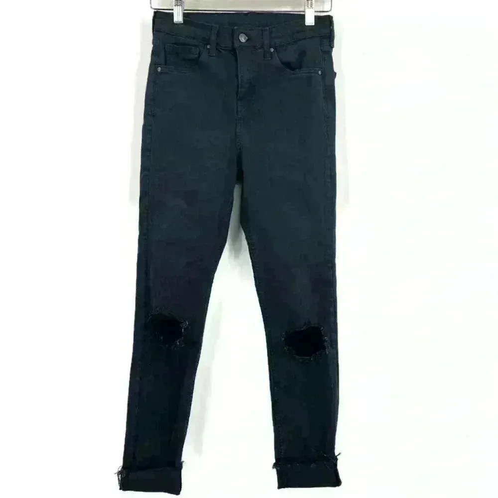 TopShop Black‎ High Rise Distressed Skinny Jeans Size W28 - Image 4