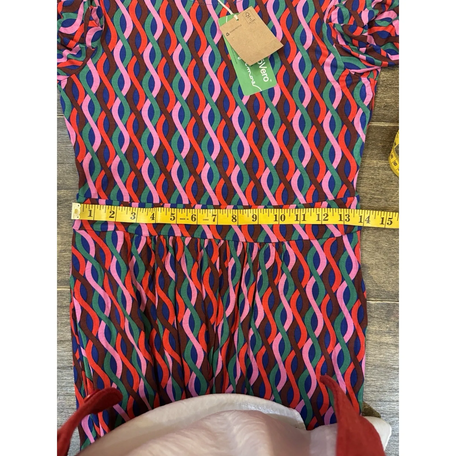 Boden Puff Sleeve Blouson Dress in a pink trellis wave pattern Colorful Size 6 - Image 12