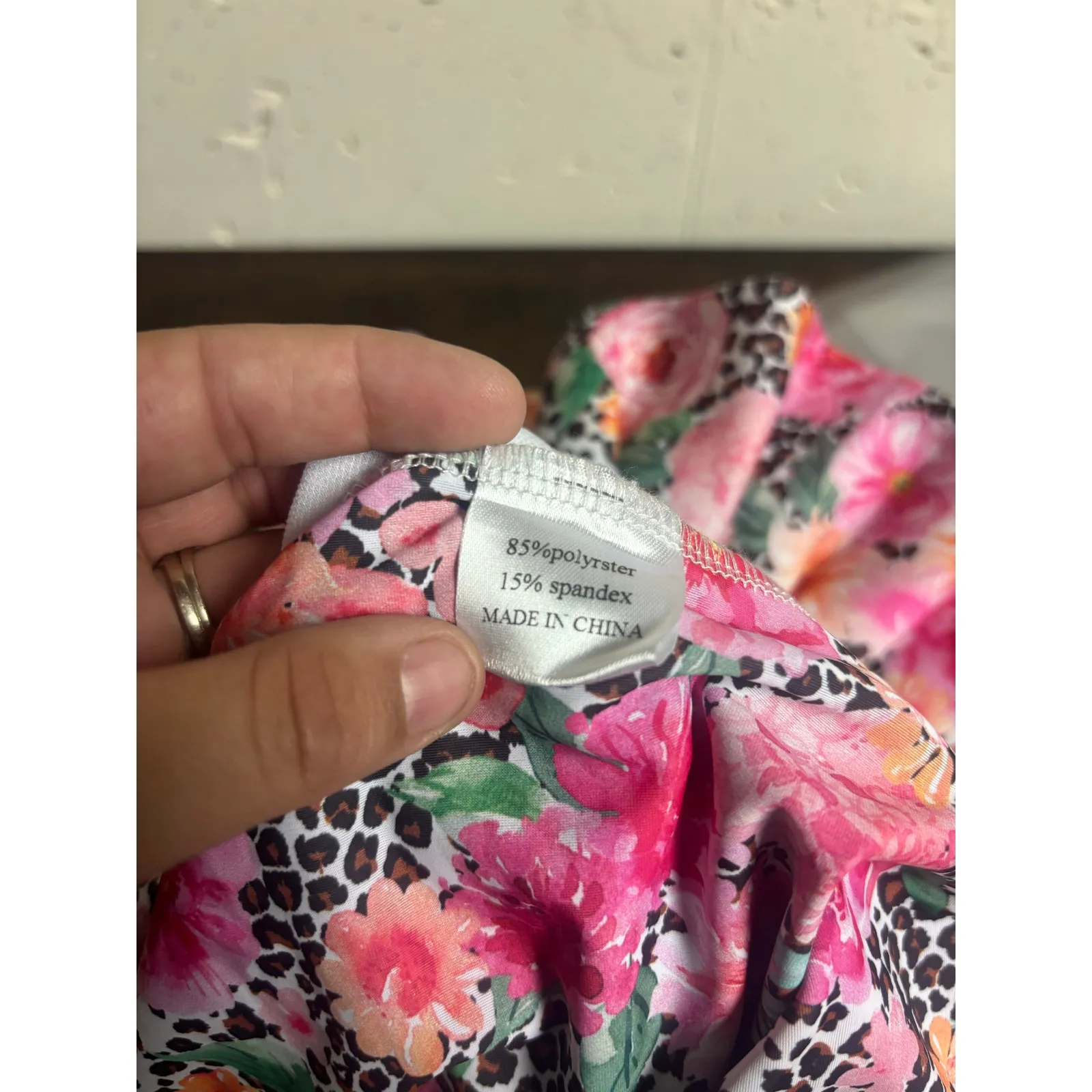 BMG off The Shoulder One Piece Swim Suit Pink Flowers Ruffles Animal Print M Size M - Image 7