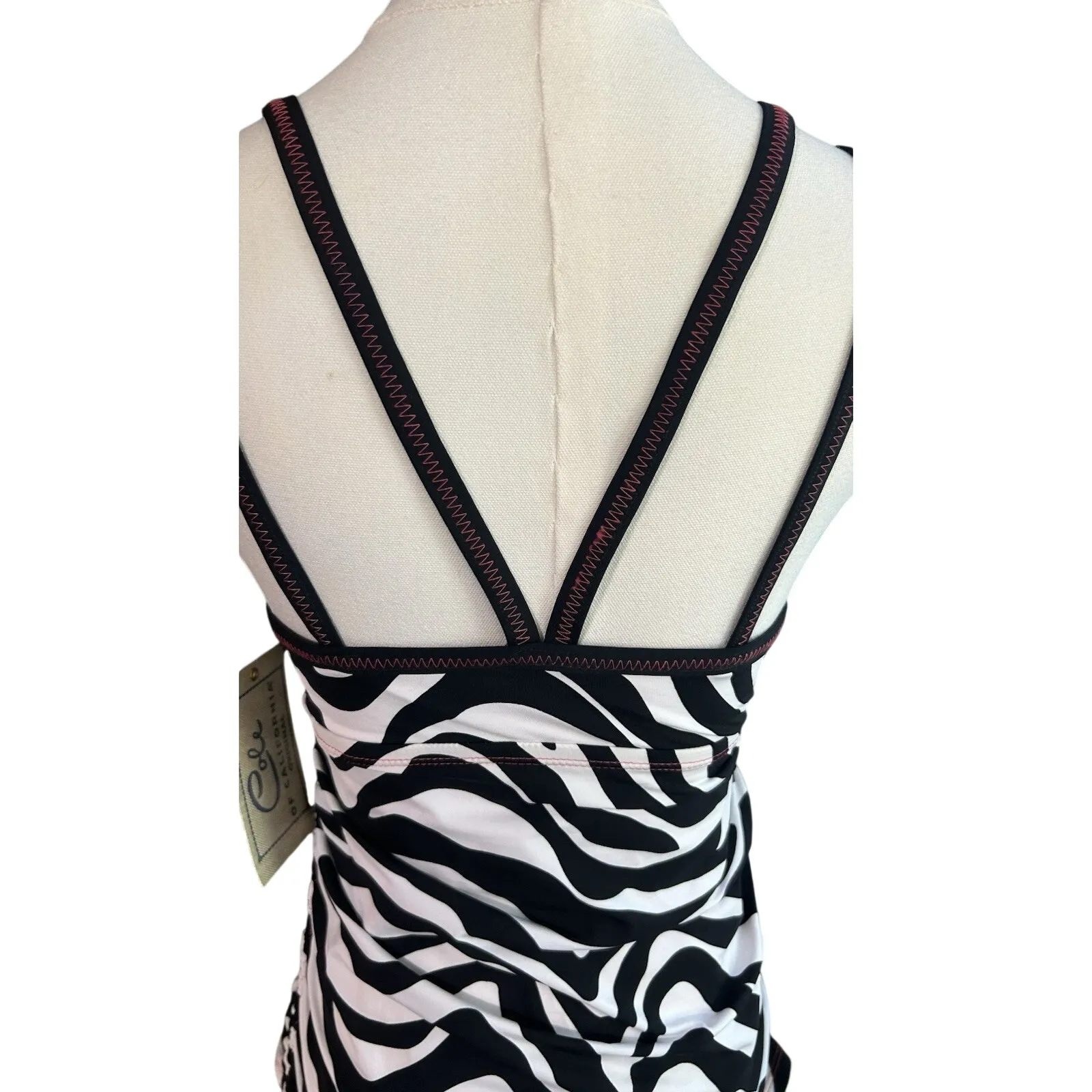Tankini NWT Cross Front Zebra Ruched w/ Ties Beach Pool Lake Baby Doll Med Black - Image 6