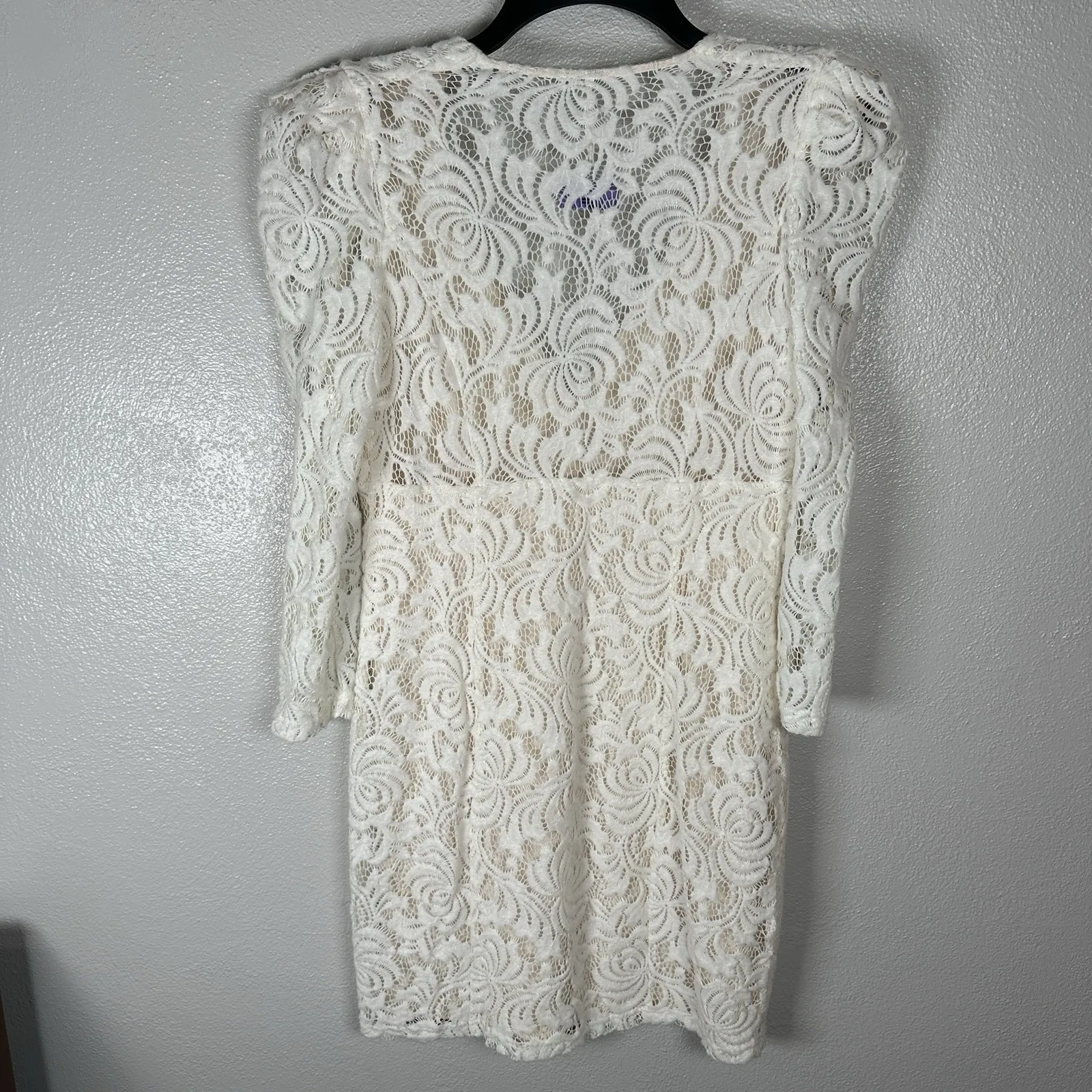 Free People Ivory Lace Long Sleeve Vneck Mini Dress Size Small Bridal Graduation - Image 4
