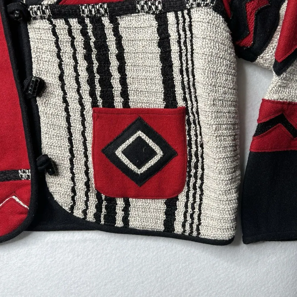 Coldwater‎ Creek Jacket 3XL Red Patchwork Aztec Abstract Wool Blend Knit - Image 10