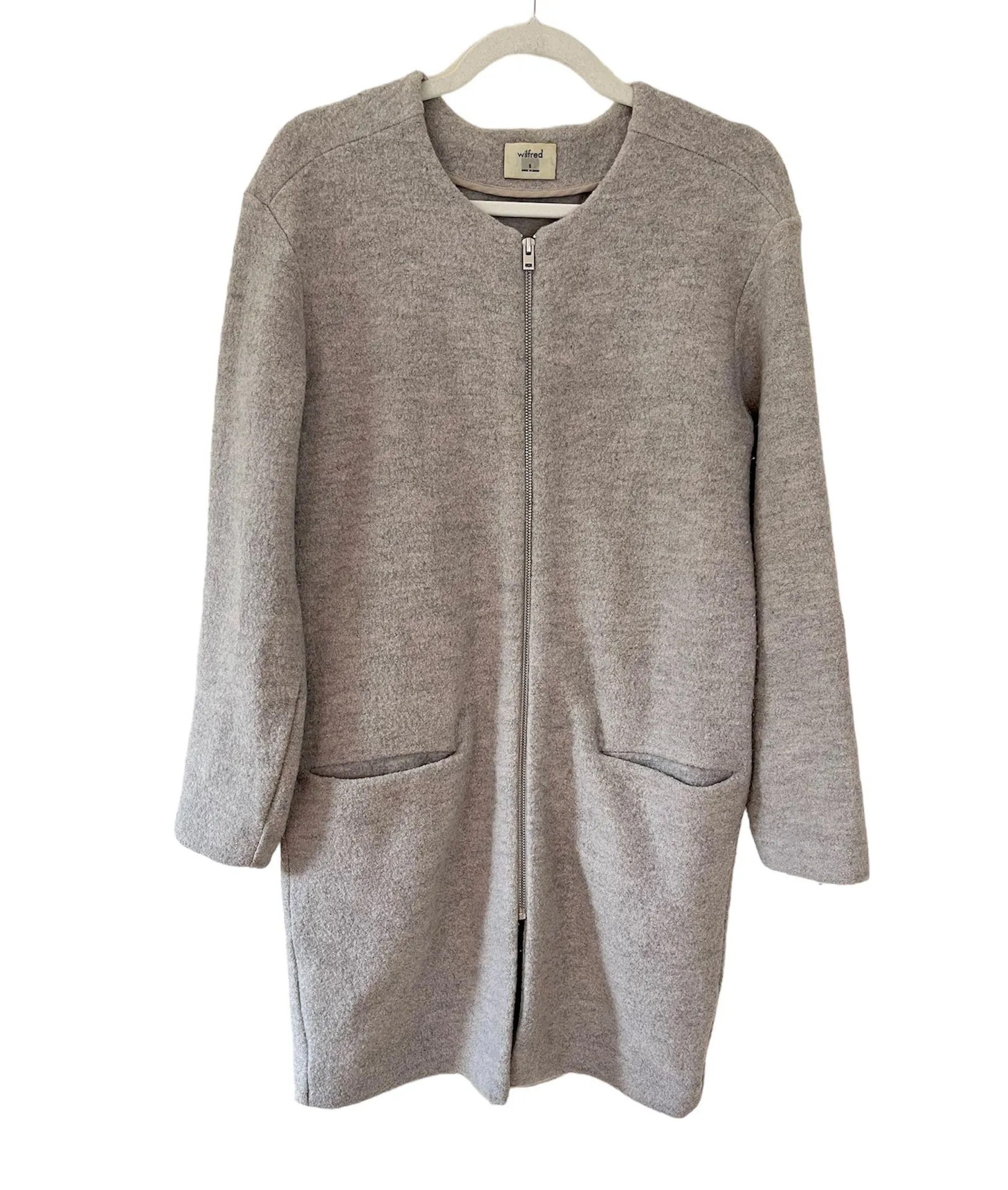 Wilfred  Merino Wool Full Zip Minimalist Sweater Coat Light Gray - Image 2