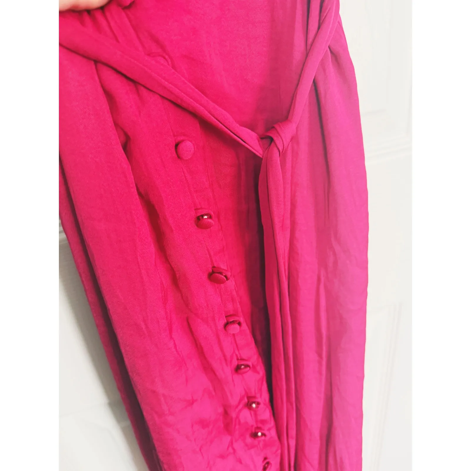 NWT Vince Camuto Romantic Belted Button Front Midi Dress 10 Pink Boho Cottage - Image 9