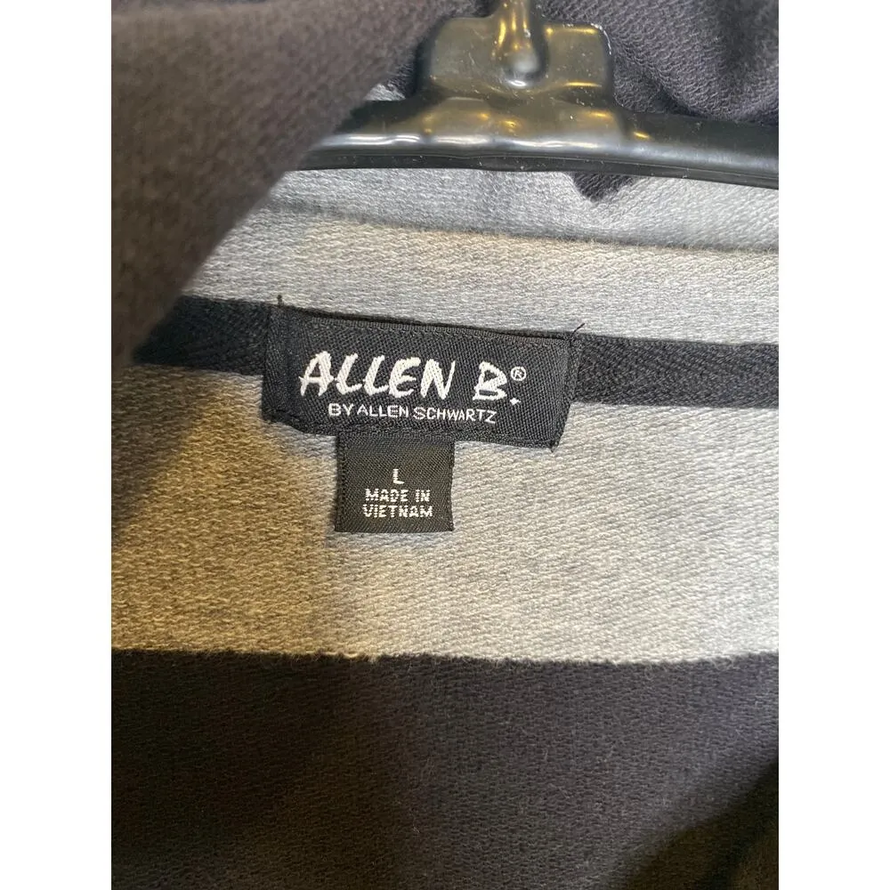 Allen B. Allen Schwartz Ponte Knit Stripe Zip Ruffle Cardigan EUC Sz Lg Cotton Black - Image 5