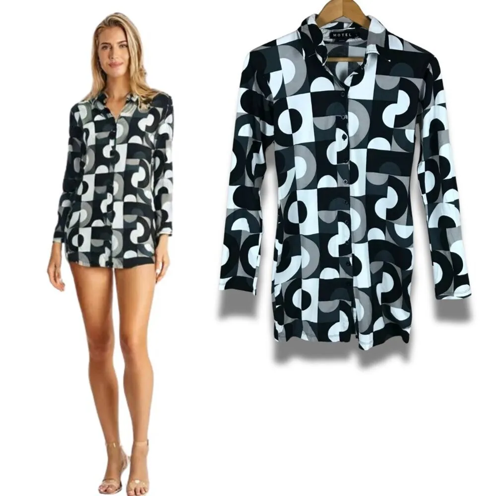Motel Printed Partial Button-Front Tunic NEW Large - Image 2