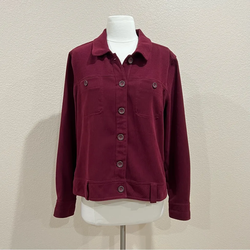 Christopher & Banks Maroon Corduroy Shirt Jacket Shacket Size Large - Image 3