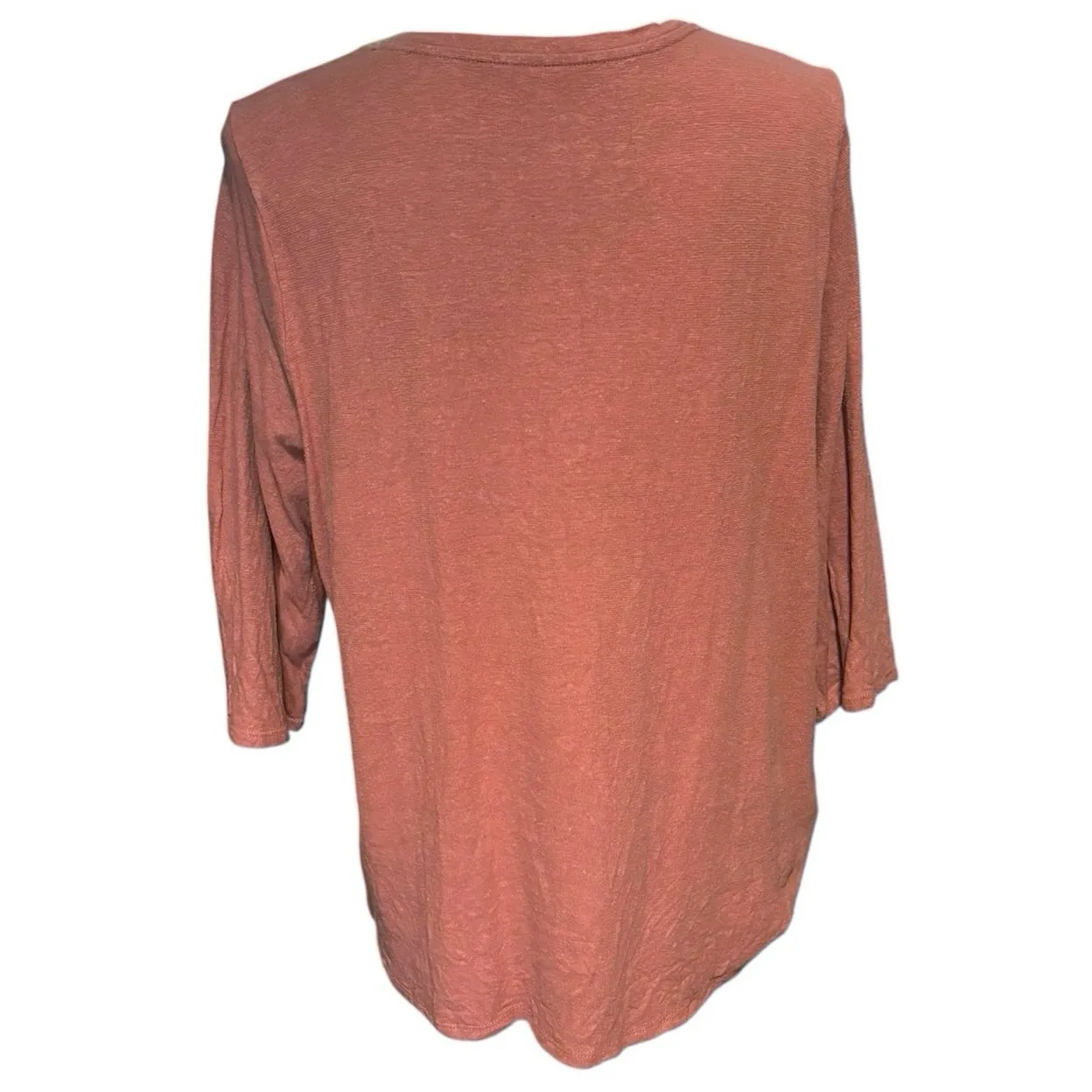Pure J Jill Size L Hemp Cotton Henley Top Shirt Terracotta Salmon 3/4 Sleeves - Image 2
