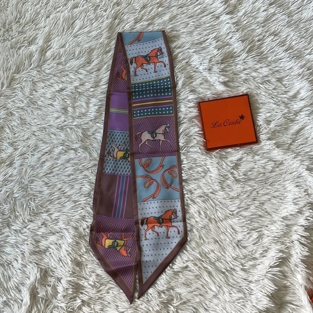 La Ceida Skinny Multicolor Multi purpose silk Scarf - Image 5