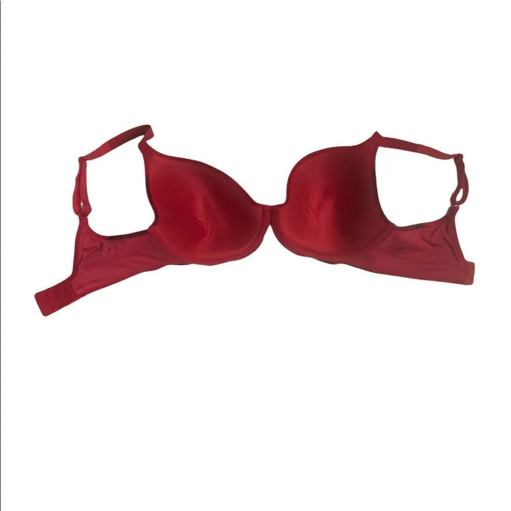 AMBRIELLE, Red Bra, Black printed lace. 2 prong 3 row clasp closure, 36D, underwire Size undefined - Image 2