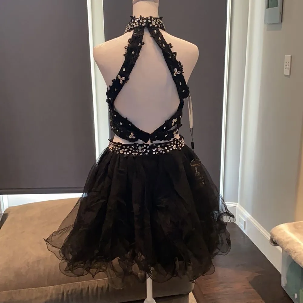 Women’s Black Halter Neck 2 Piece Prom Homecoming Party Dress Size M NWT Black Size M - Image 6