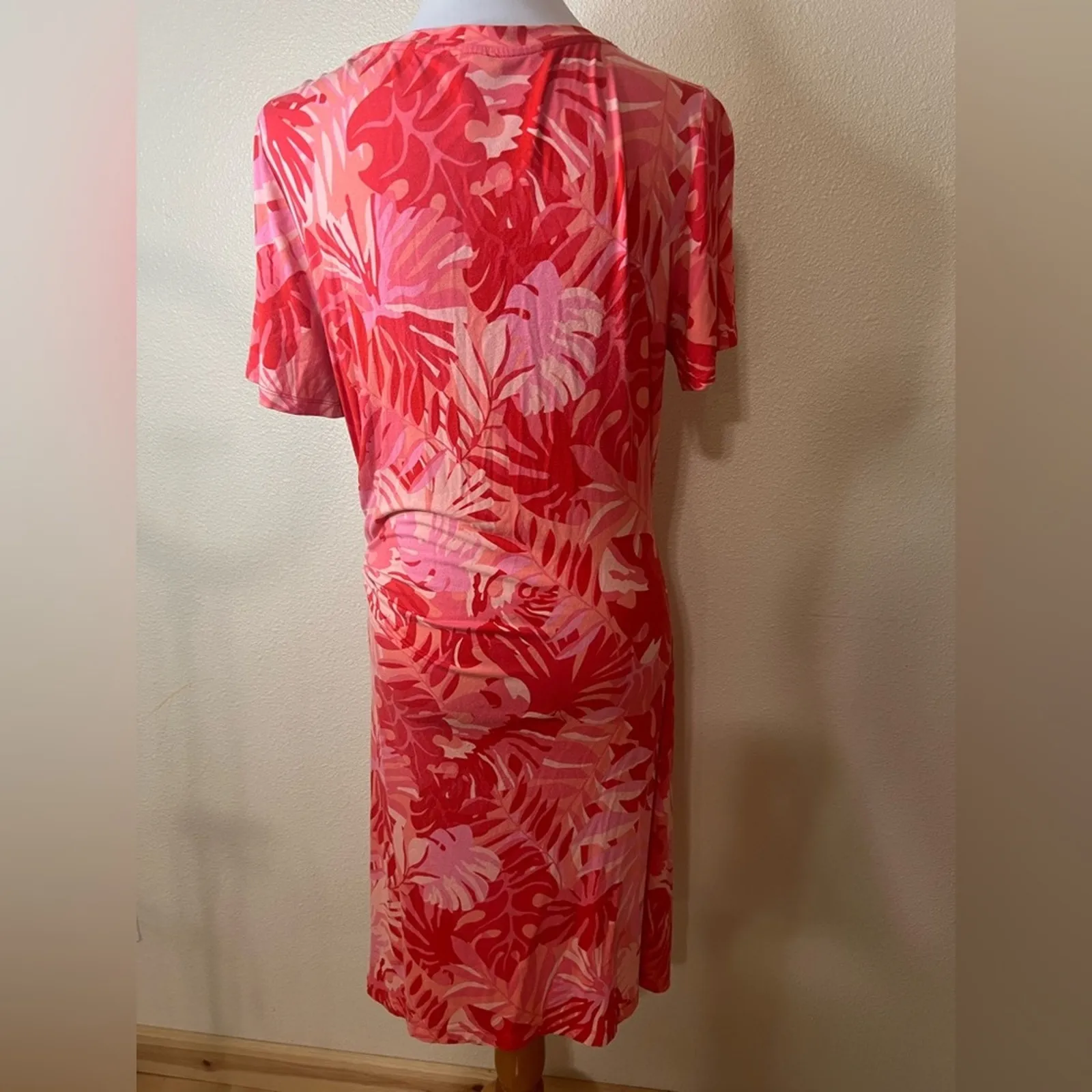 Chico’s Red Tropical Side Tie Short Sleeve Tee Shirt Dress 1 / US8-10 - Image 6