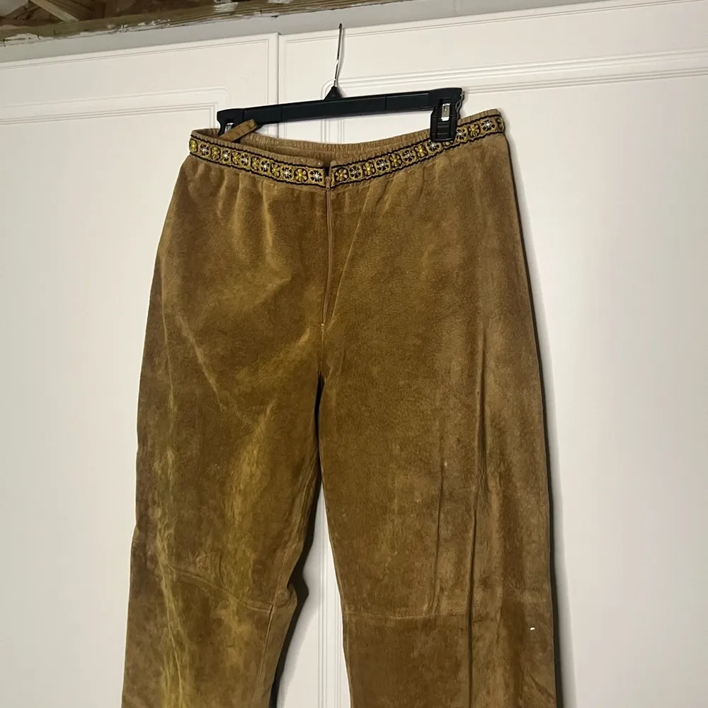 Vintage 1970s Suede Bagatelle Folk Cottage core Pants - Image 11