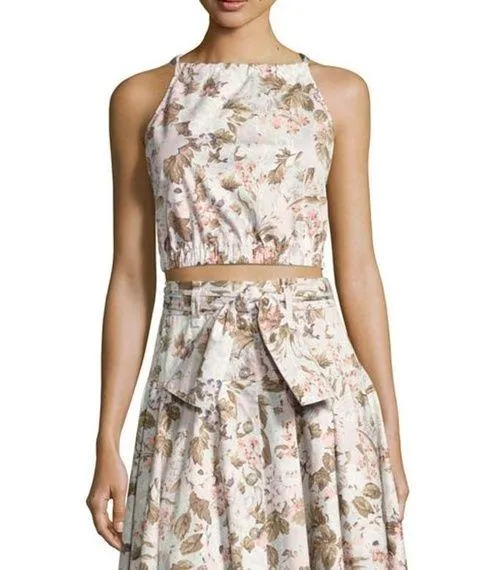 Rebecca Taylor | Large | Penelope Multi-Color Antique Floral High-Neck Crop Top - Image 1