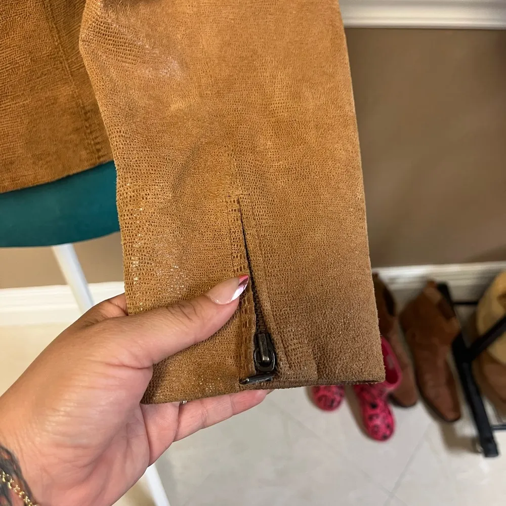 Valerie Stevens Genuine Leather Moto Jacket – Cognac Brown Snake Print – Size S - Image 8