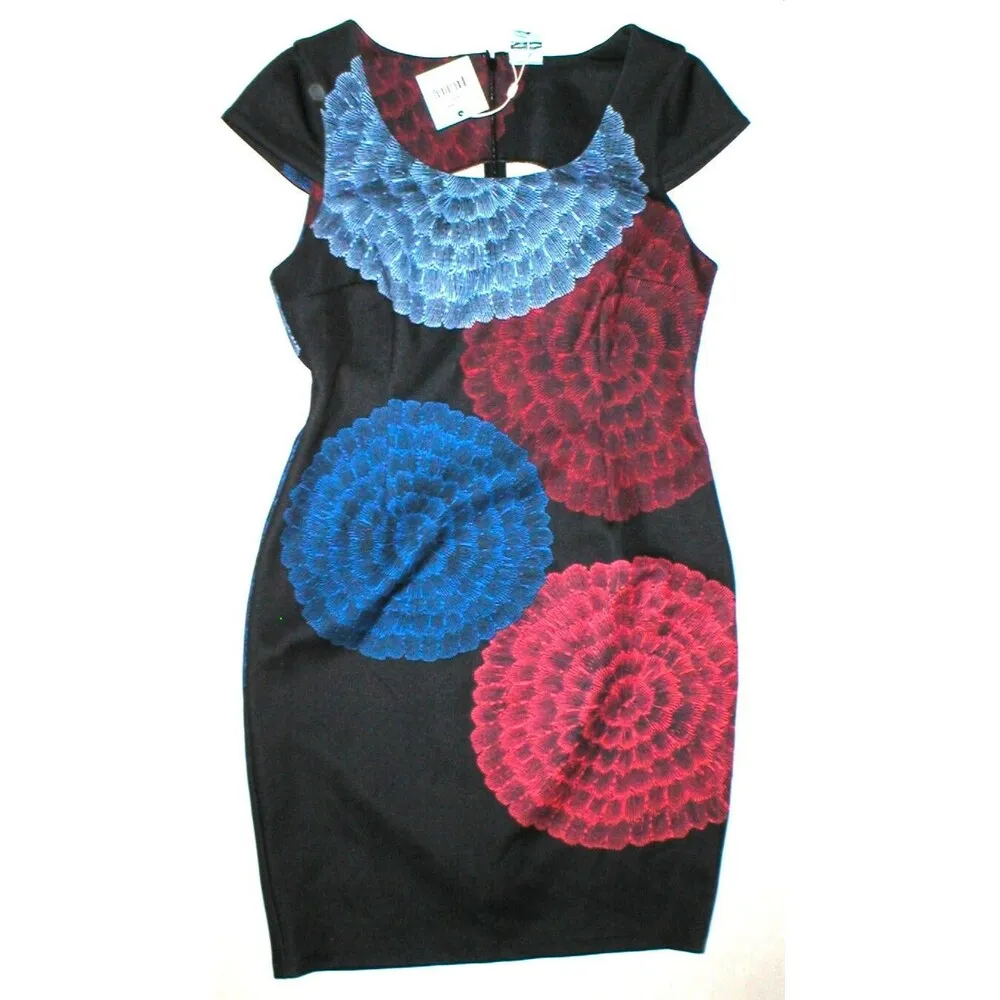 New Womens NWT Designer Plenty Dress Tracy Reese L Sheeth Black Red Flowers Work - Image 2