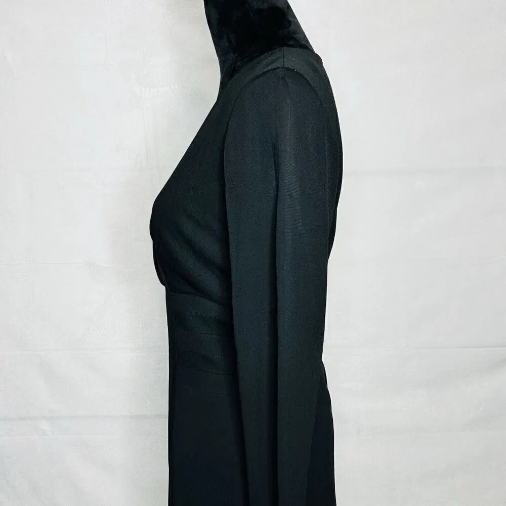 KAY UNGER Black Dress Womens Size 10 Faux Wrap Knee-Length Long Sleeve - Image 6