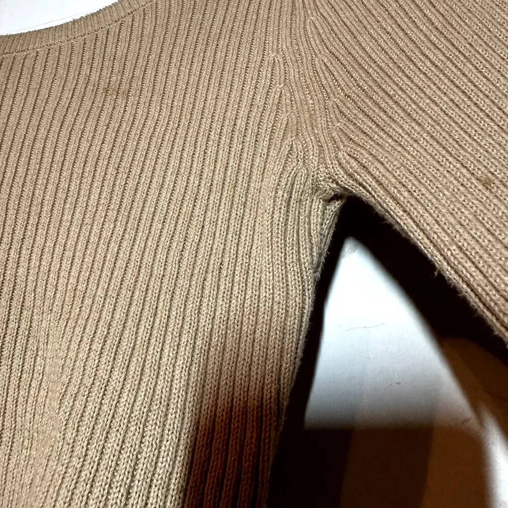 Abercrombie & Fitch Tie Hem Ribbed Crop Sweater Stretch Knit 100% Cotton Tan S - Image 3