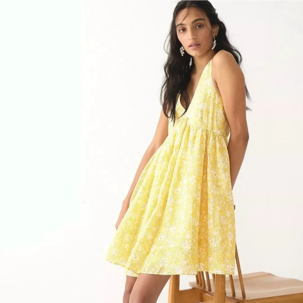 J.Crew Swingy V-Neck Tie-Back Lined Mini Dress in Tossed Yellow Floral Size‎ XS - Image 3