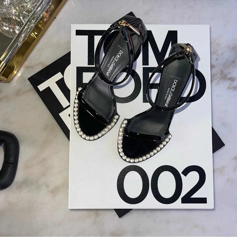 Dolce & Gabbana Patent Leather Sandals with Pearls in Black - Image 6