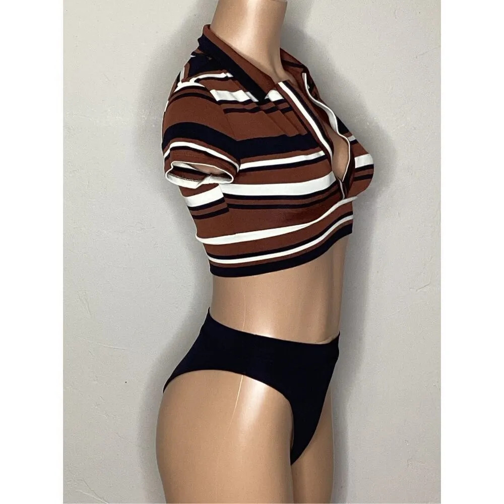 New. Robin Piccone stripe crop top teeny bikini. Size 4/S. Retails $208 - Image 3