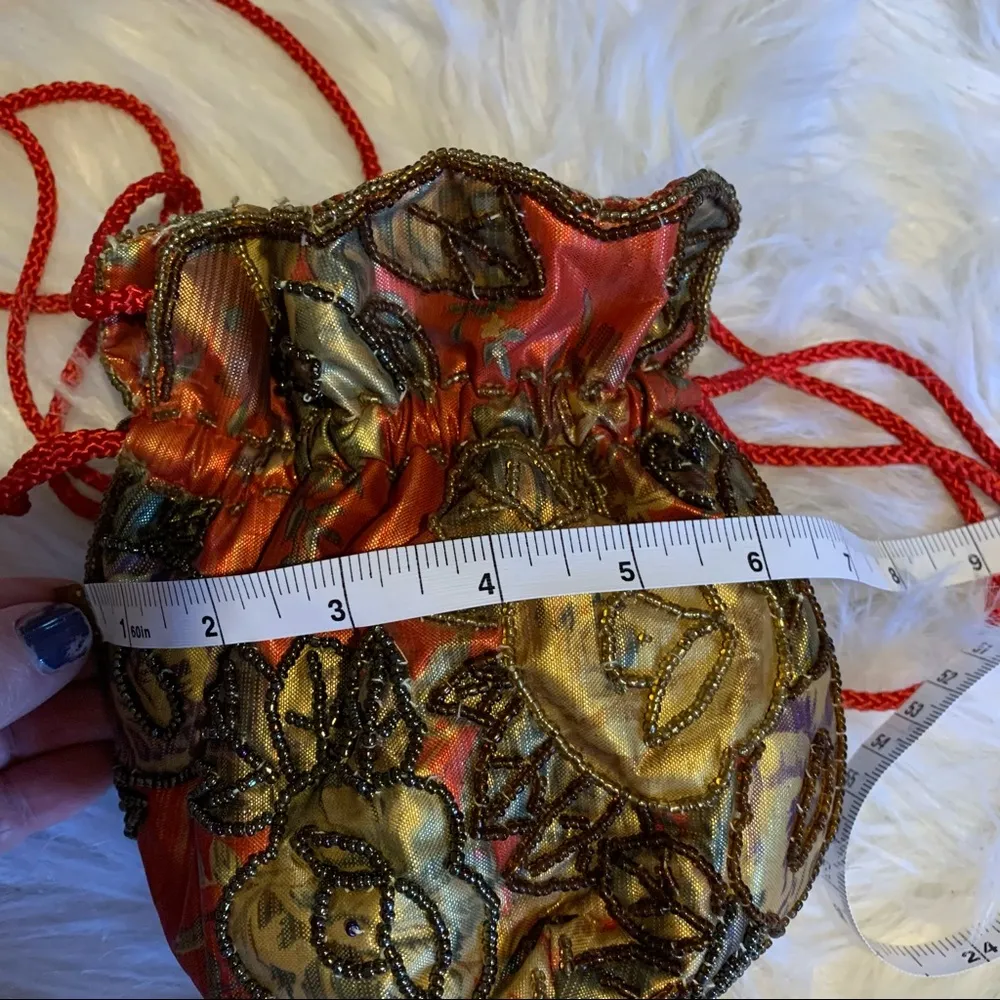 Red tan beaded satchel purse formal - Image 8