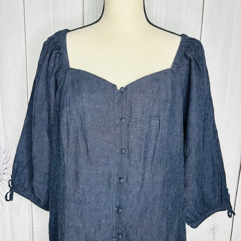 NEW Garnet Hill Women’s Linen Dress Size Medium Blue Beach Coastal Minimalist - Image 2