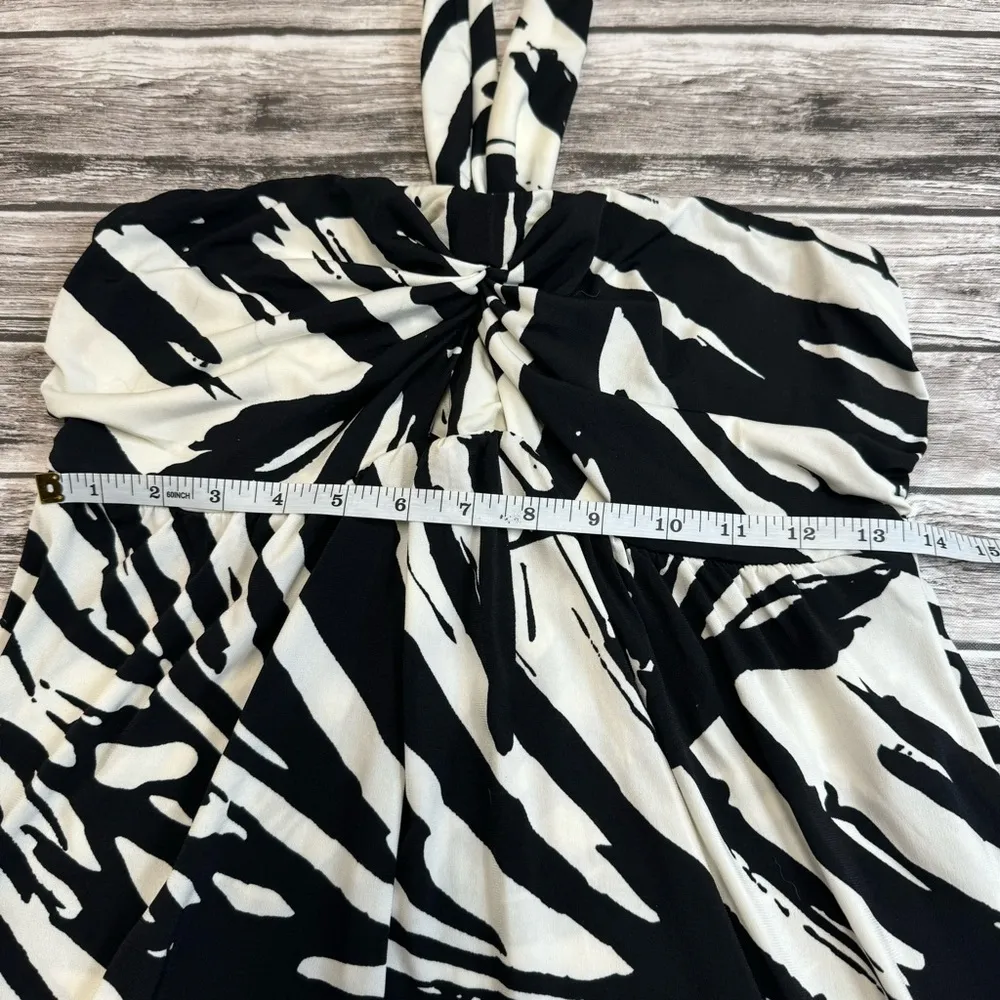 Apt 9 Women's Tropical Palm Fran Tie Halter Mini Dress M Med Medium Black Ivory - Image 11