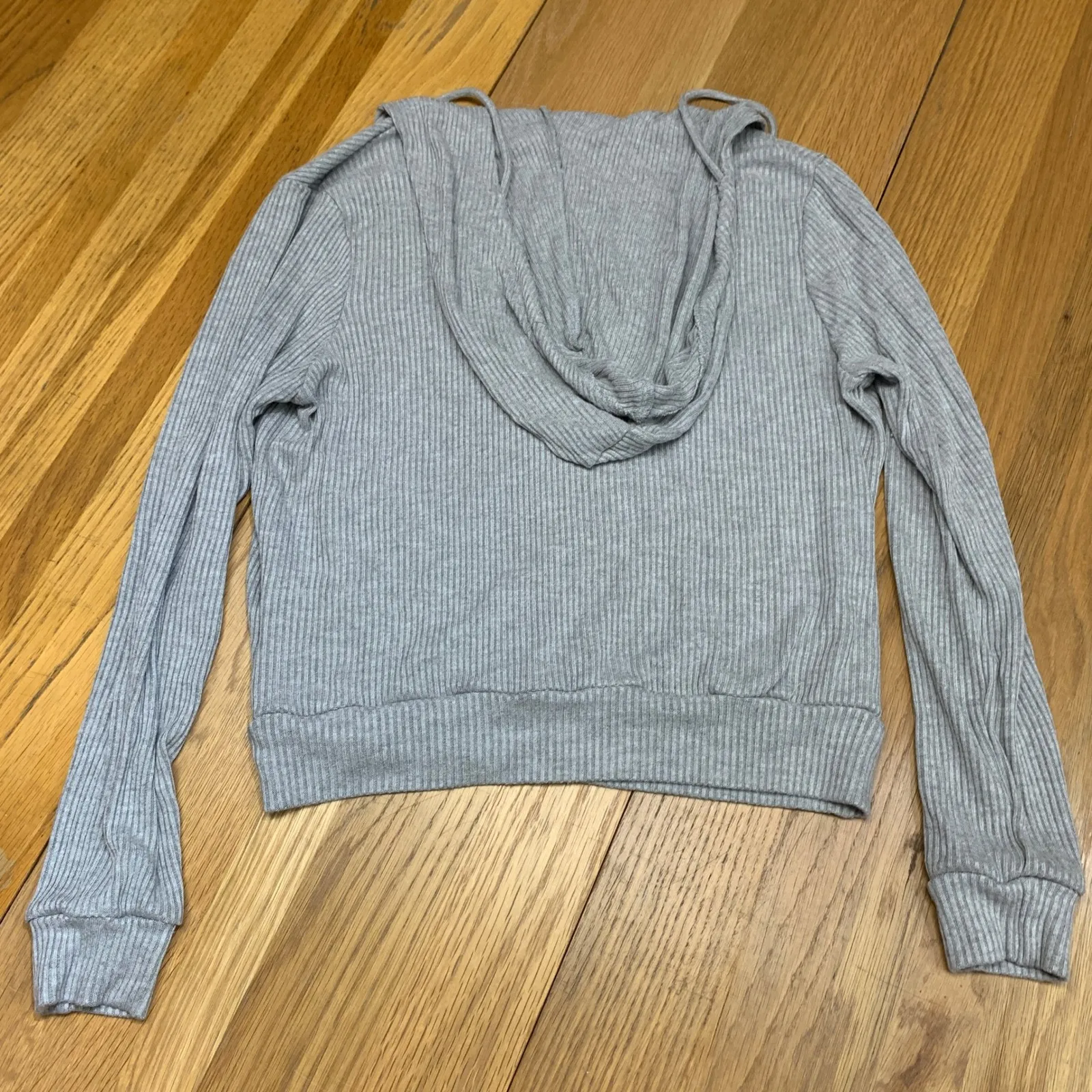 Elan Women Gray Ribbed V Neck Hoodie Pullover Long Sleeve Casual Size Medium - Image 6
