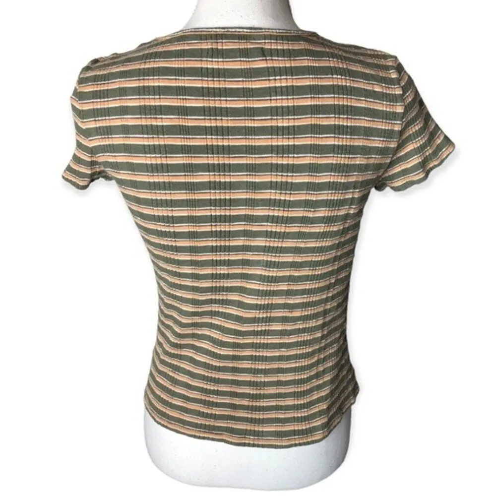 American Eagle Ribbed Striped Henley Button Front Short Sleeve T-shirt - Image 3