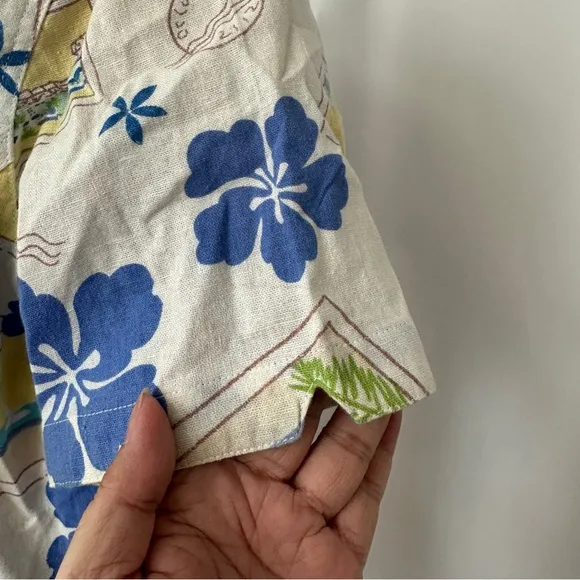 Erinlondon‎ Hawaiian Top Blouse Womens Large Linen Blend Button Up Tropical Green - Image 3