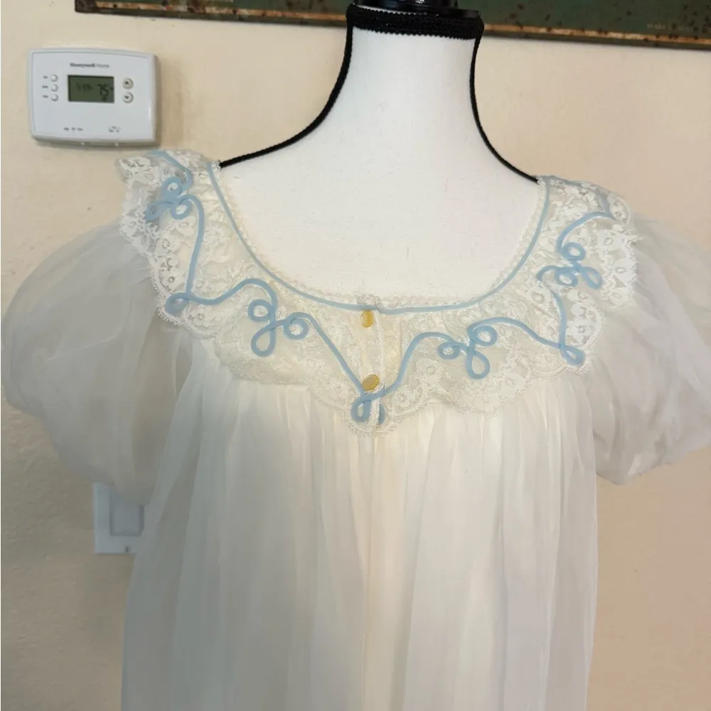 Vtg 60s Gotham Peignoir Robe Nightgown Bridal Honeymoon Lingerie Gold Stripe M Size M - Image 2