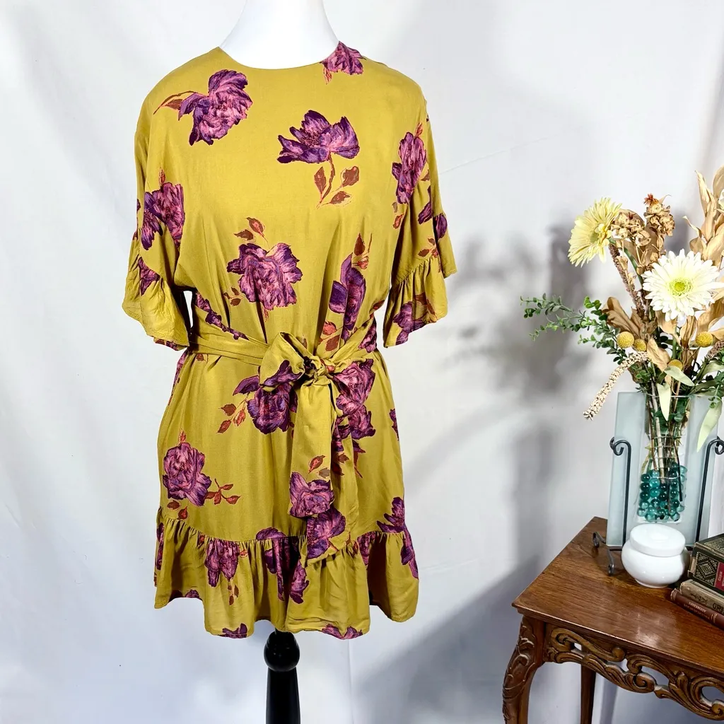 Urban Outfitters Suddenly Spring Floral Tie-Waist Ruffle Mini Dress Sz XS💛 - Image 3