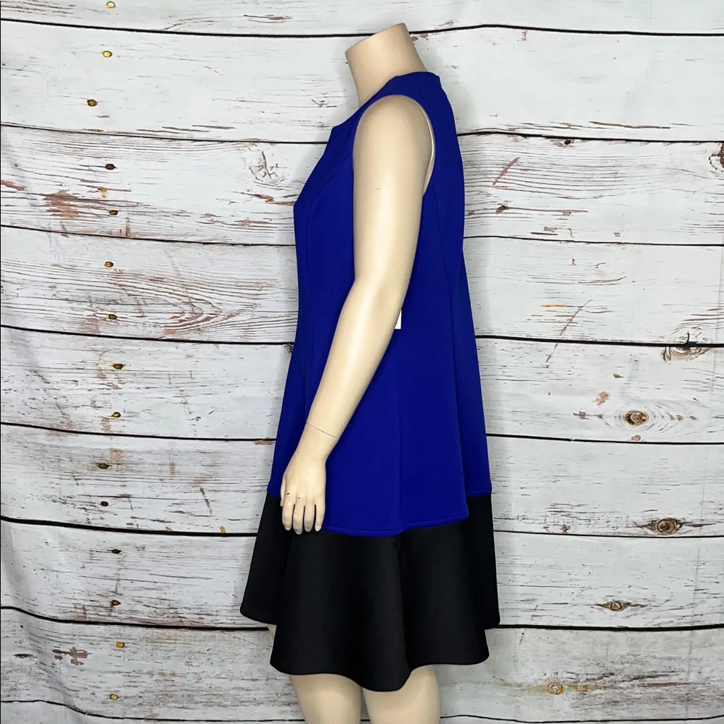 Calvin Klein NWT Size 18W Blue & Black Colorblock Scuba Knit Fit & Flare Dress - Image 3