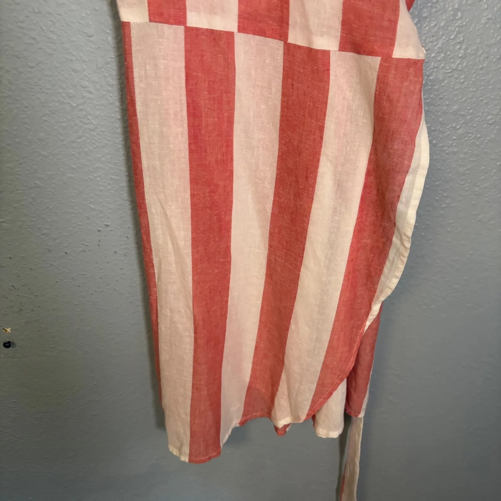 Marine Layer Womens Frances Wrap Mini Dress Red White Stripe‎ Size Small Linen - Image 6