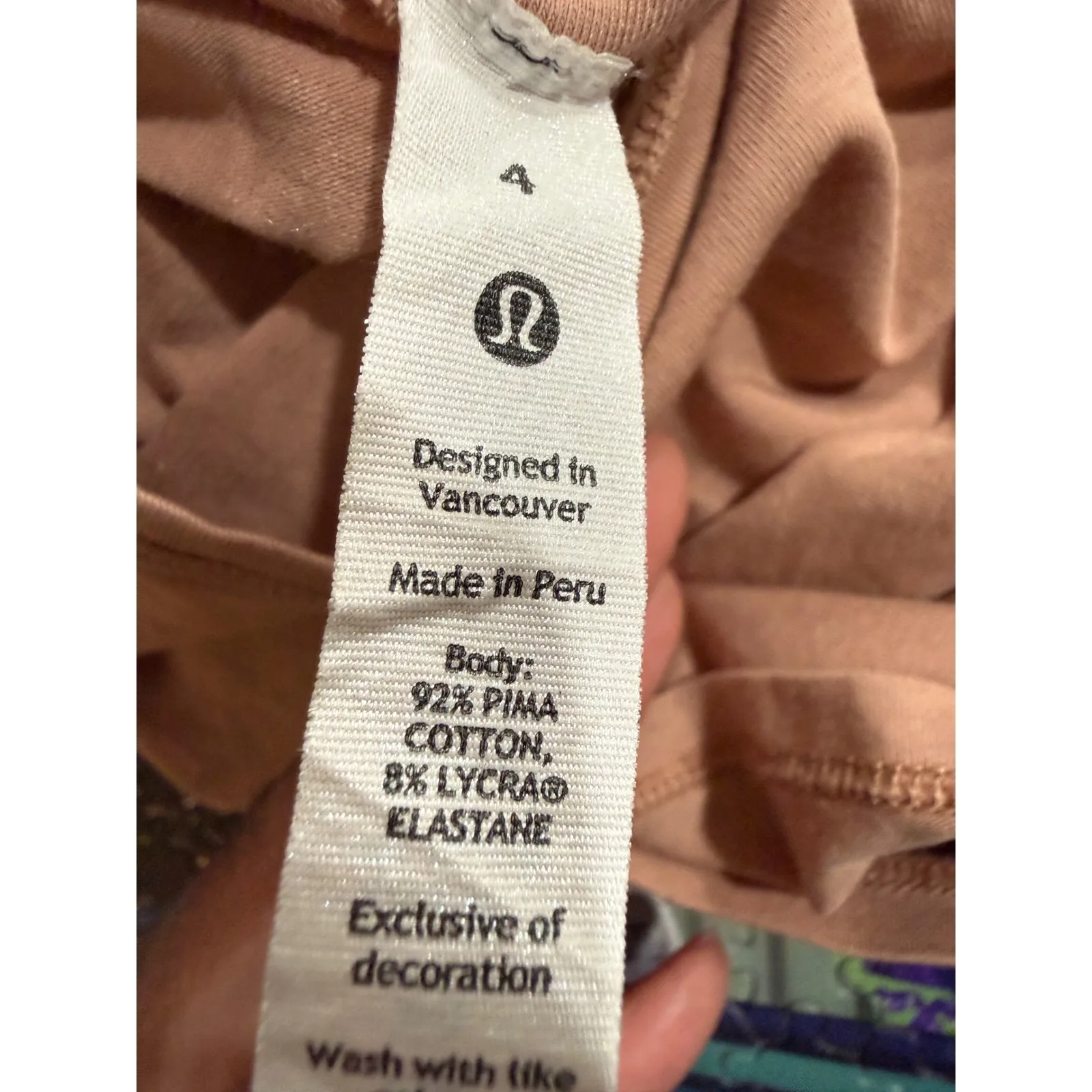 Lululemon Athletica Crew Neck T Shirt Peach Cotton Lycra Blend Size 4 - Image 5