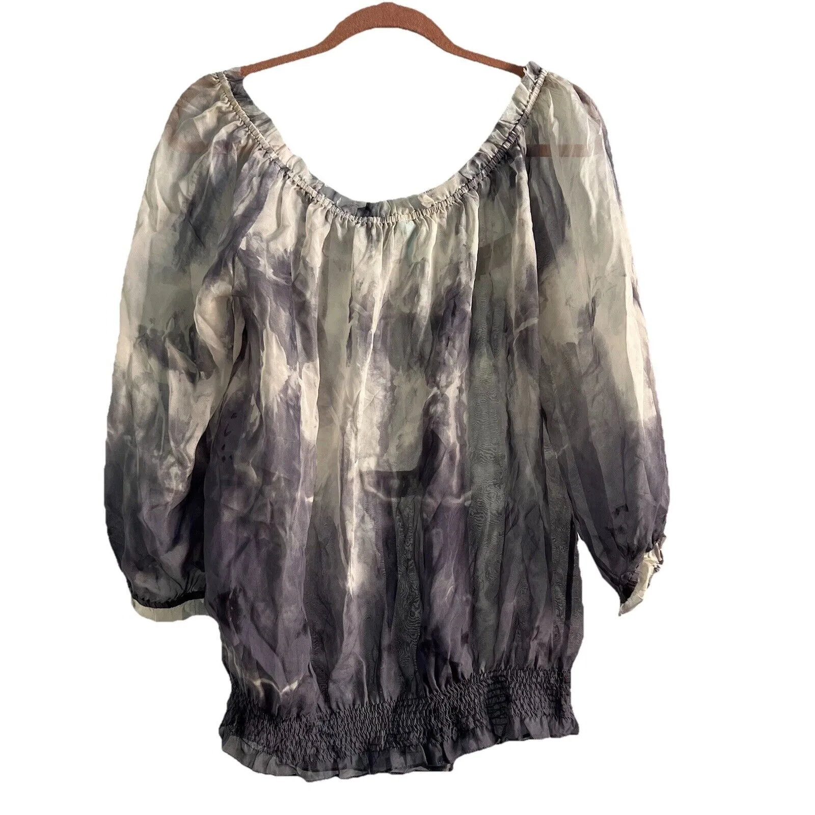 Y2K Silk Peasant Blouse Flowy Cloud Guess by Marciano Sheer Size Medium - Image 2