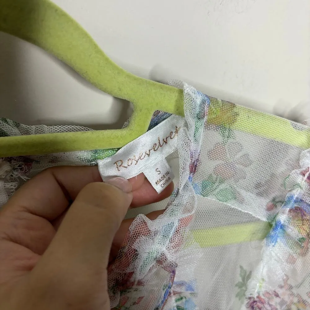 Rosevelvet White Floral Ruffled Chiffon Mini Long Sleeve Dress Sz S - Image 4