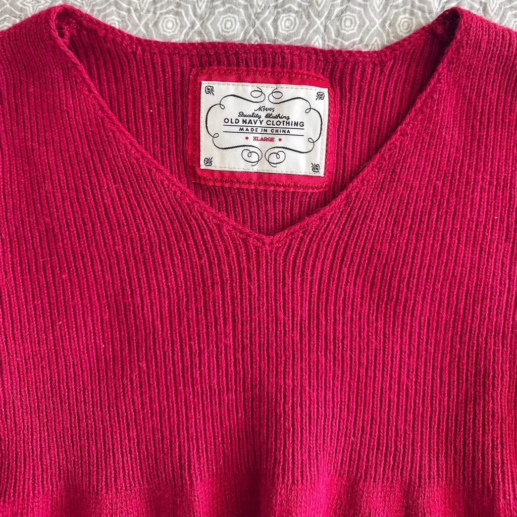 Old Navy Y2K Fuchsia Pink Knit V-neck Babydoll Sweater Wool Angora Size M/L - Image 4